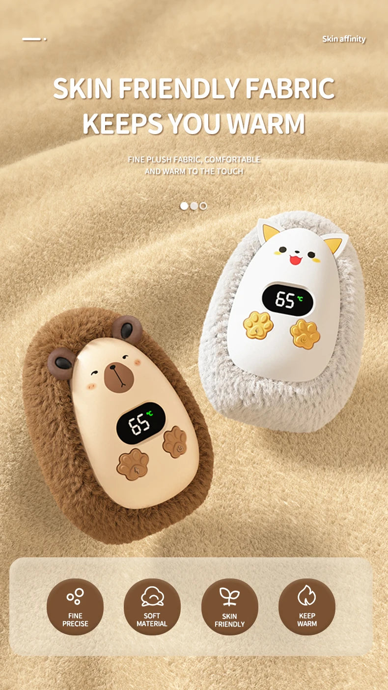 Chaufferette de Poche en Peluche — trois températures, rechargeable