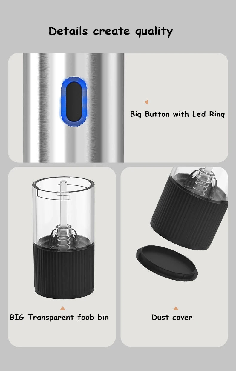 Moulin à Sel et Poivre Électrique — mouture réglable, rechargeable
