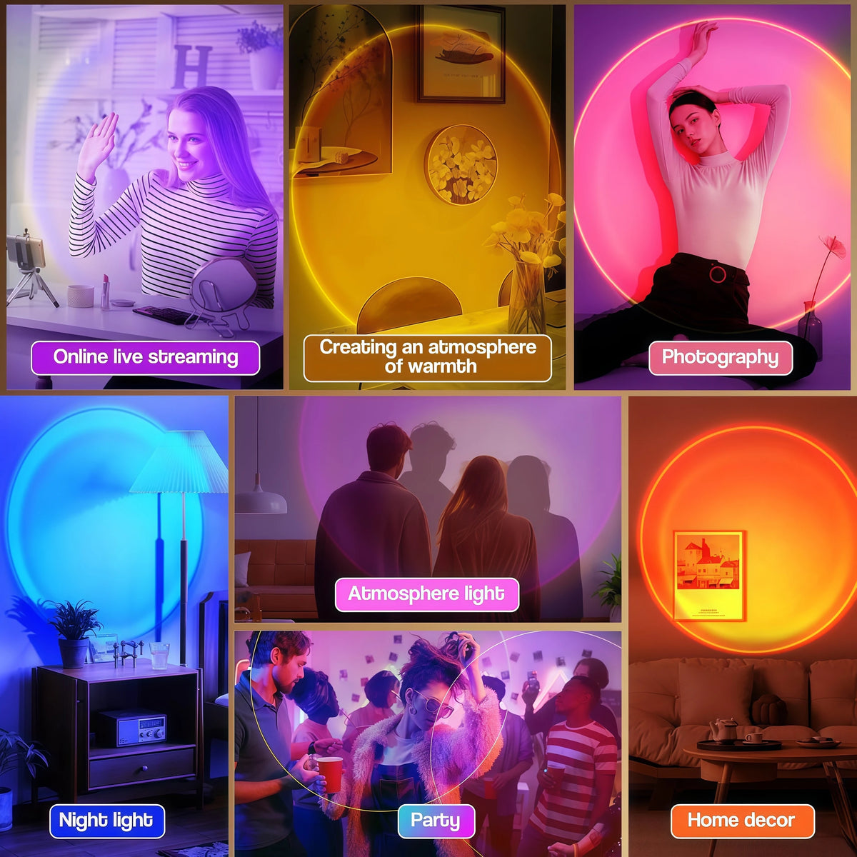 Lampe Coucher de Soleil — projecteur d'ambiance 16 couleurs