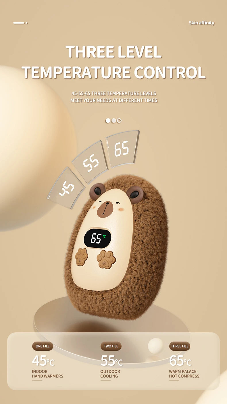 Chaufferette de Poche en Peluche — trois températures, rechargeable
