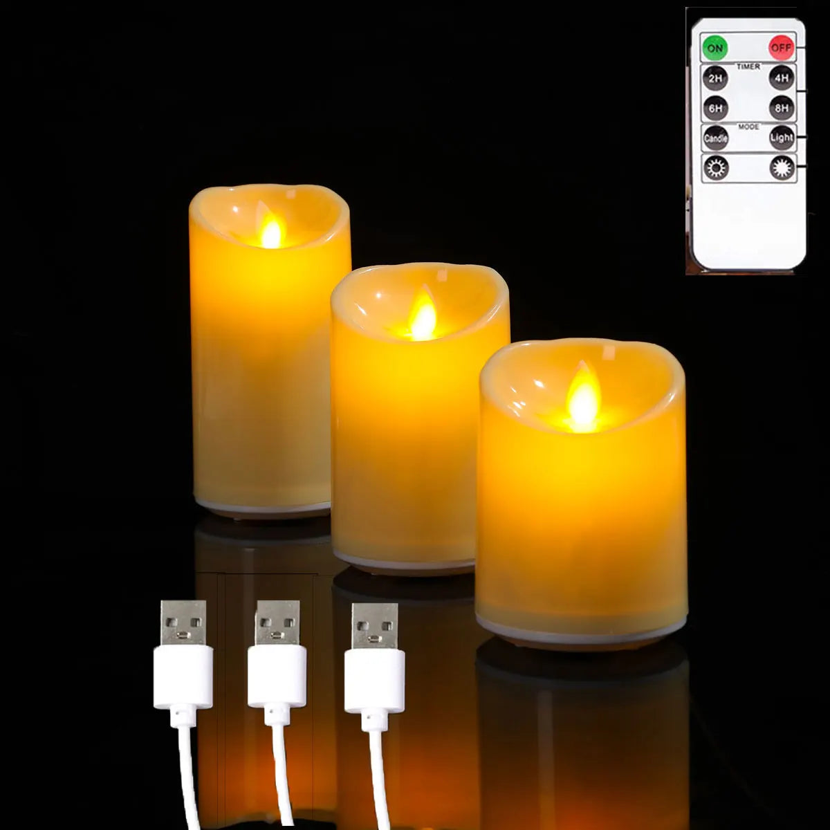 Bougies LED à Flamme Dansante — mèche mobile, rechargeables USB